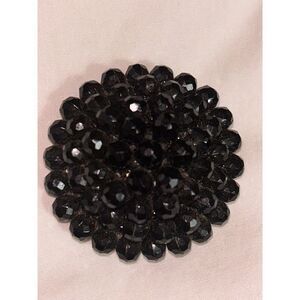Vintage West‎ Germany Faceted Black Lucite Round Brooch Pin Jewelry